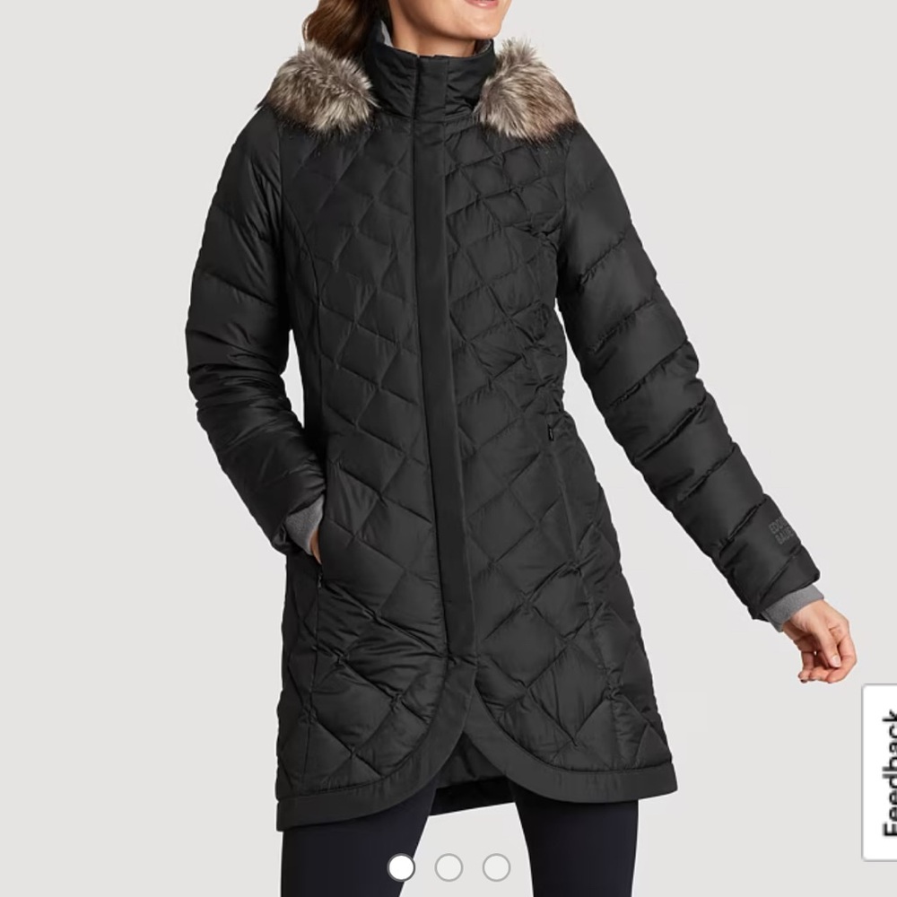 Eddie Bauer Black Puffer Jacket with Faux Fur Trimmed removable hood